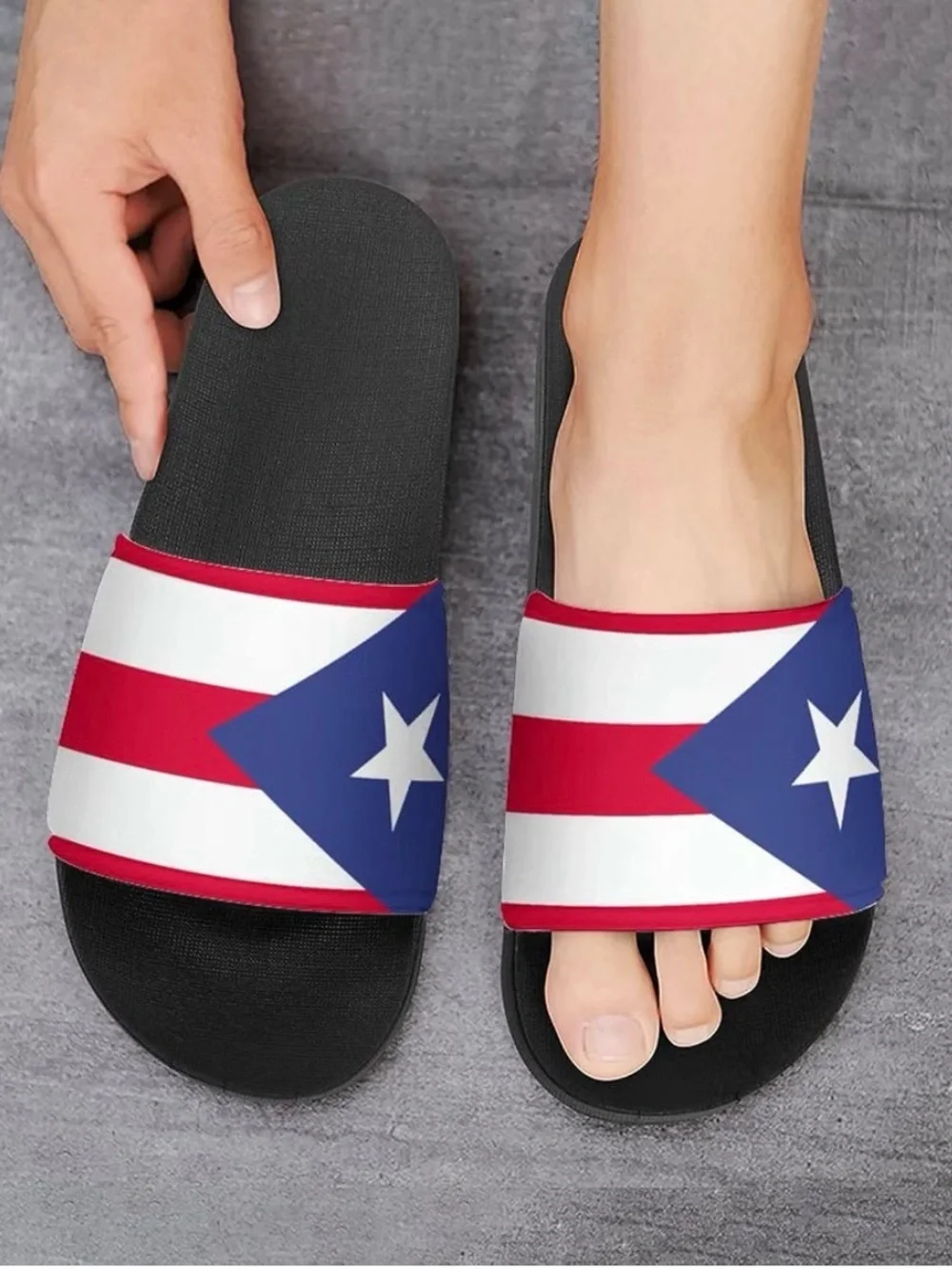 El Jefe L/XL Slide Sandals - Puerto Rican Flag Red, White & Blue
